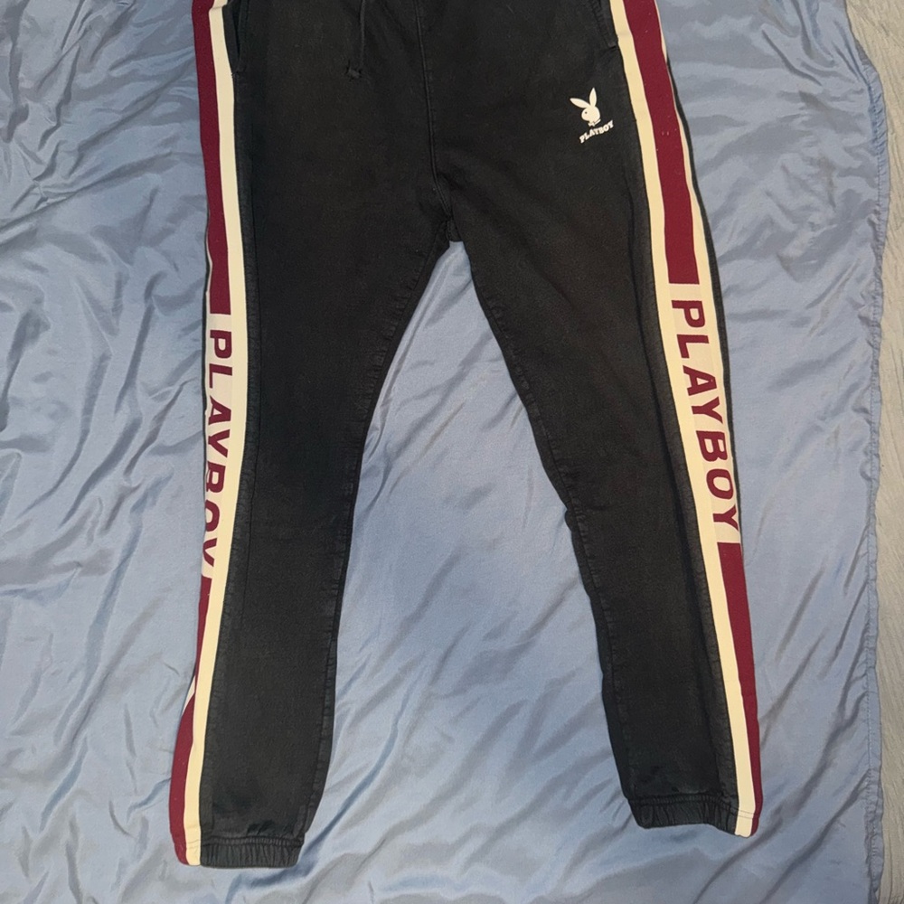 Playboy Black Joggers with Red Stripes